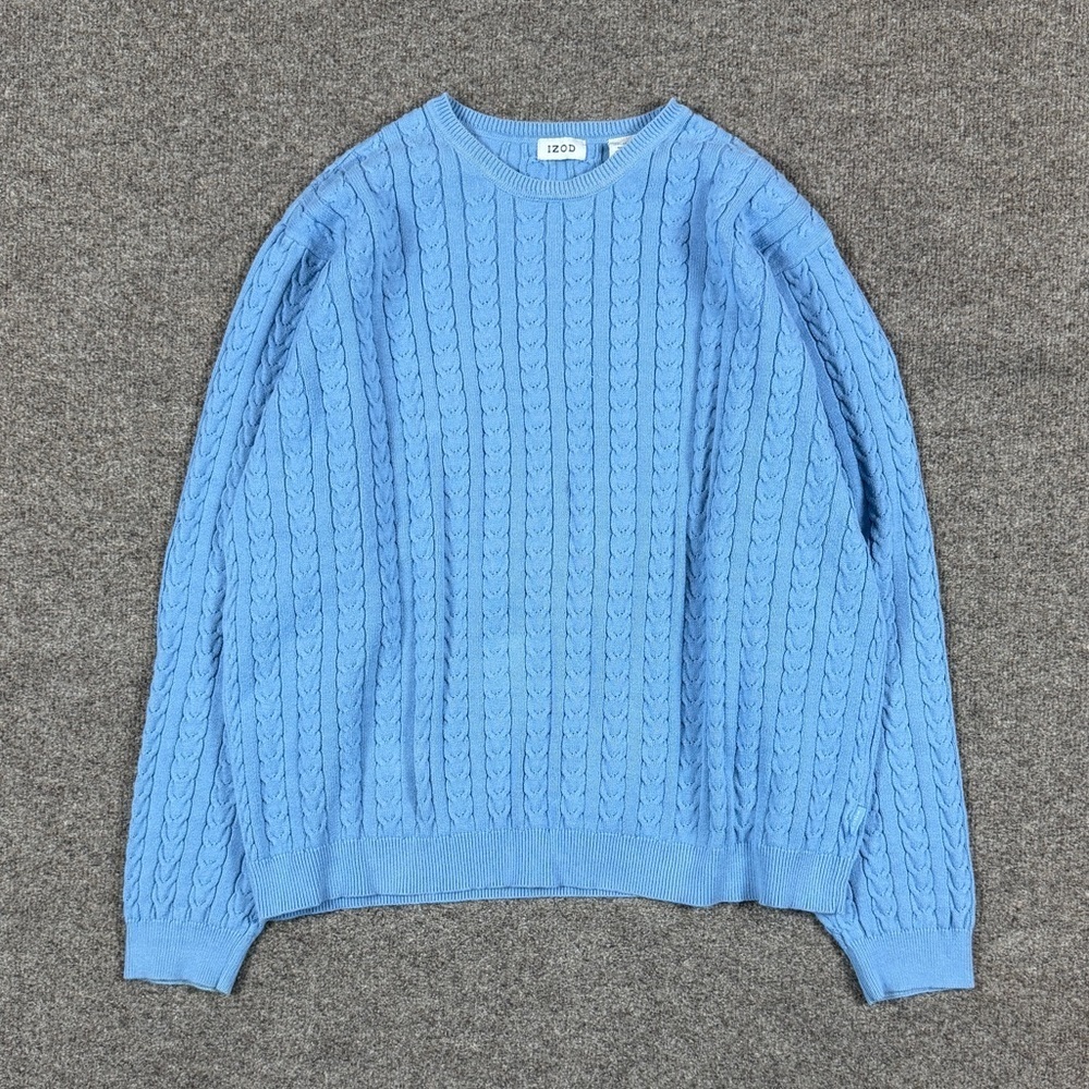 Izod Blue Cable-knit‎ Pullover Crewneck Knit Sweater Men’s L Classic Preppy Y2K